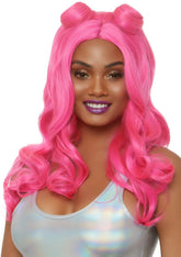24" Long Beachy Waves Wig With Half Up Buns