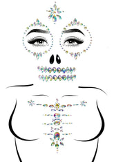 Skeleton Face and Chest Adhesive Jewels Sticker Set
