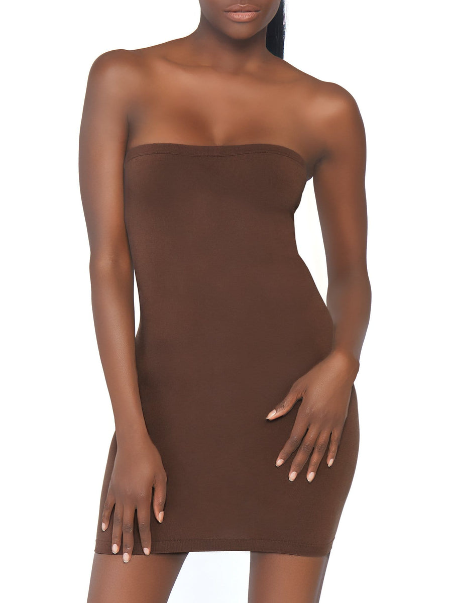 Seamless Opaque Microfiber Strapless Romper Tan