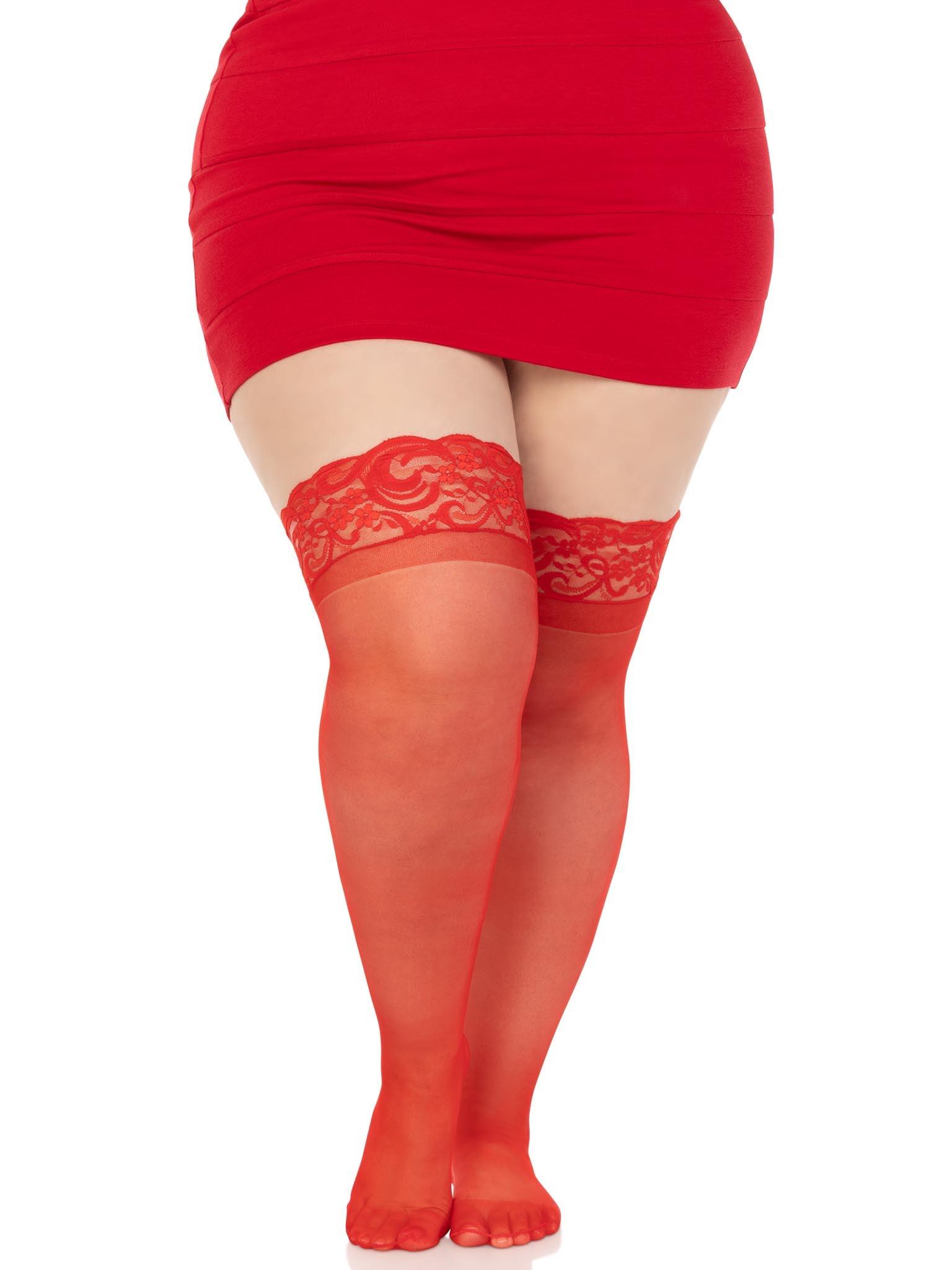 color_red | Plus Nora Thigh High Stockings