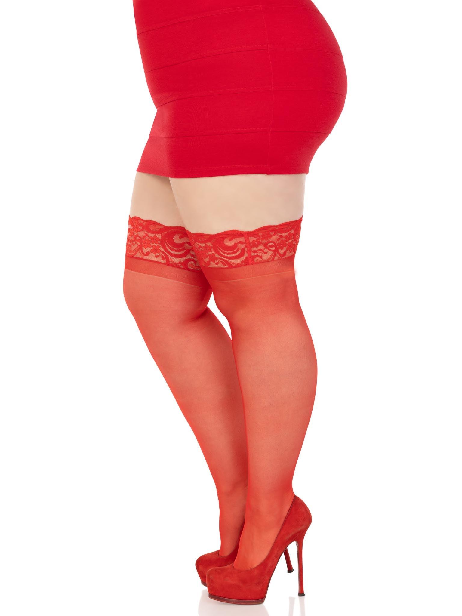 color_red | Plus Nora Thigh High Stockings