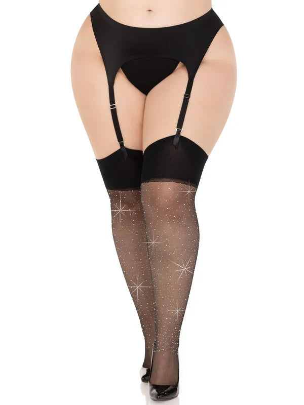  Leg Avenue Harmony Plus Wide Top Rhinestone Stockings