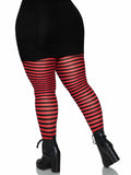 color_Black/Red | Leg Avenue Plus Jada Striped Women's Tights