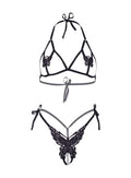Leg Avenue Butterfly Open Cup Bra and Pearl G-string Set
