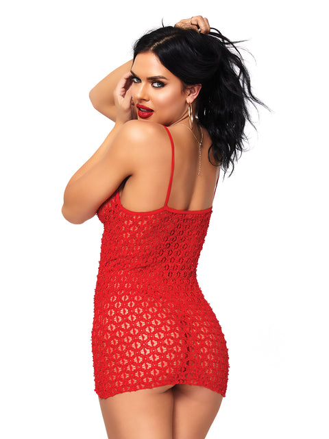 Leg Avenue 2-Piece Lace Mini Dress With Lace Up Front and Thong