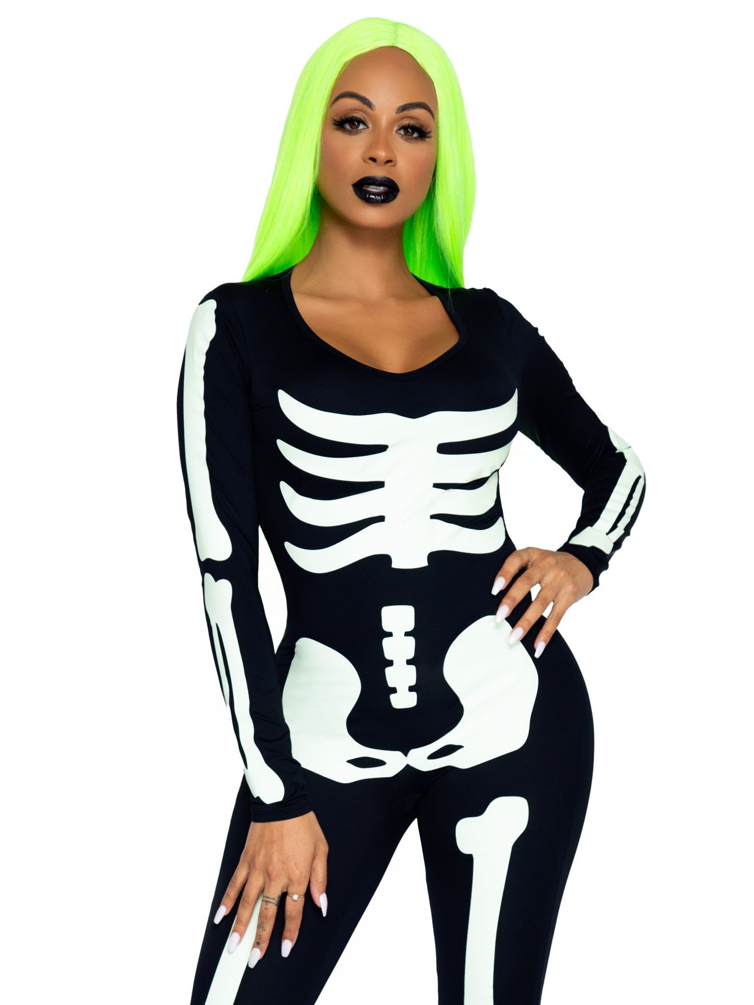 Leg Avenue Printed Glow In The Dark Skeleton Catsuit