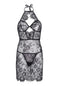 Leg Avenue Eyelash Lace Keyhole Halter Dress With G-String