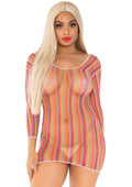 Leg Avenue Rainbow Zig-Zag Net Long Sleeved Mini Dress