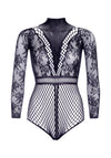 Leg Avenue High Neck Floral Lace Bodysuit With Snap Crotch Panty