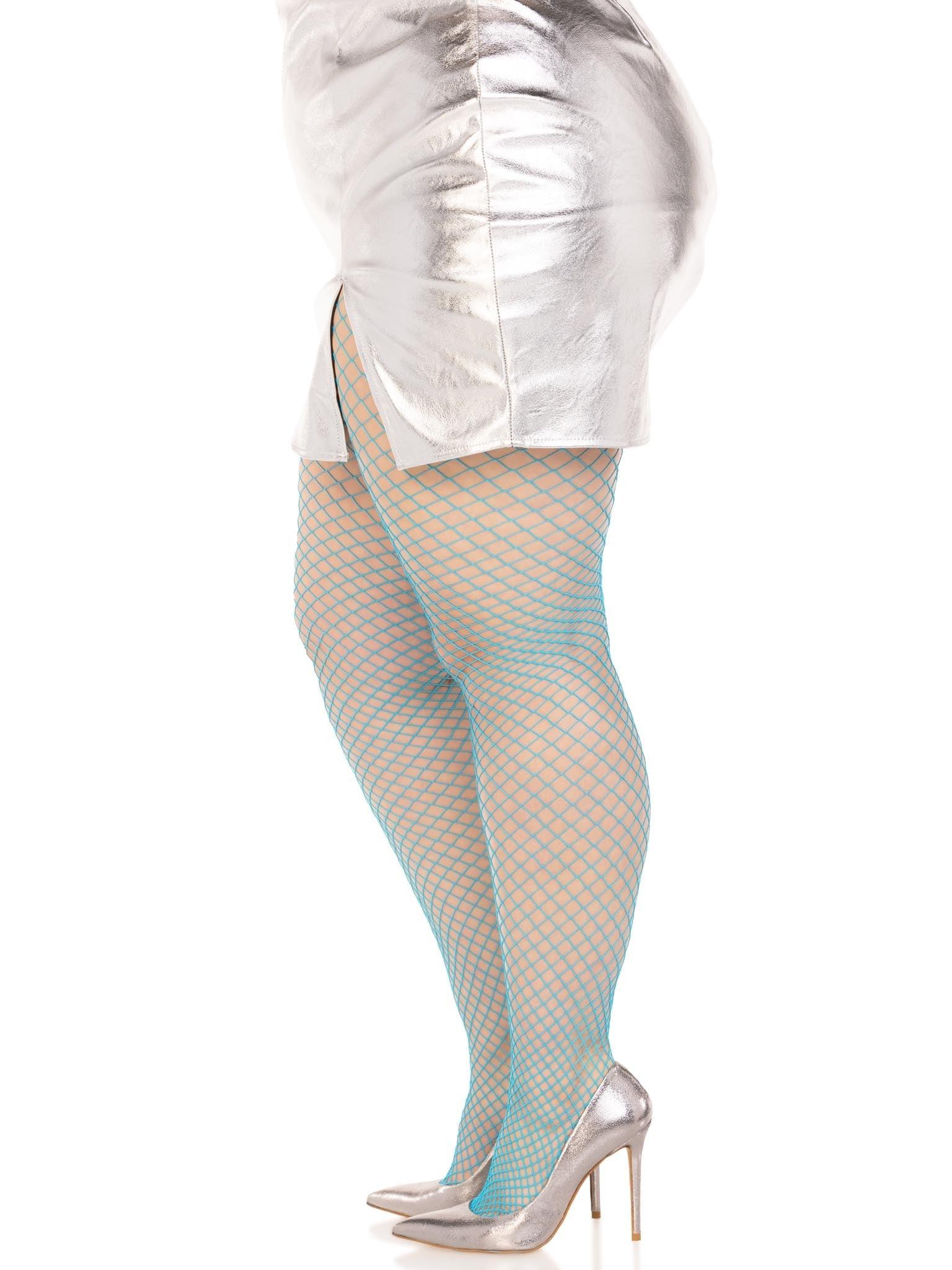 color_neon blue | Leg Avenue Plus Industrial Fishnet Tights