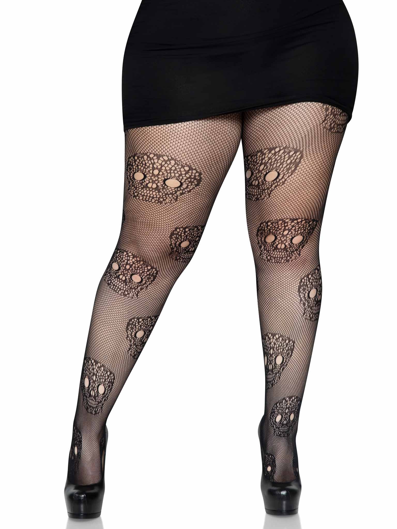 Leg Avenue Plus Size Lace Skull Fishnet Tights