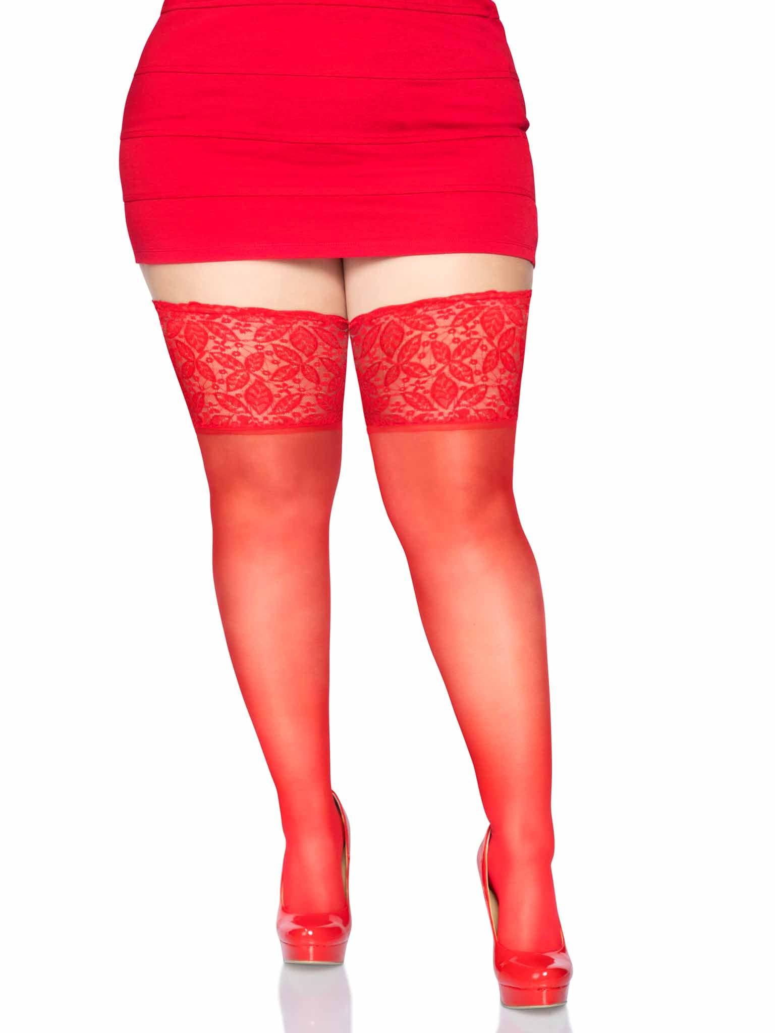 color_red | Leg Avenue Clara Plus Thigh High Stockings