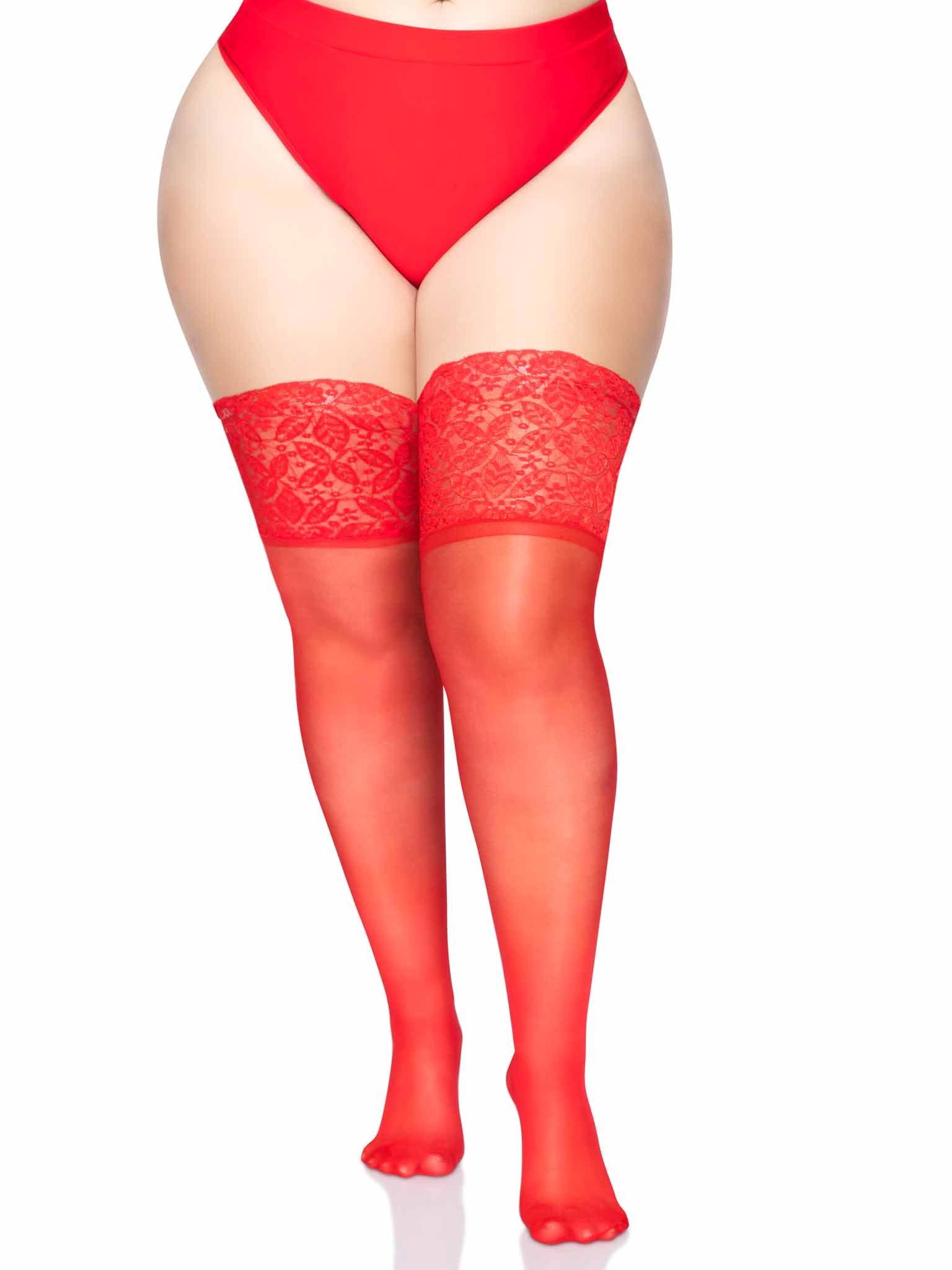 color_red | Leg Avenue Clara Plus Thigh High Stockings