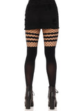 Leg Avenue Faux Thigh High Tights With Striped Fishnet Accent