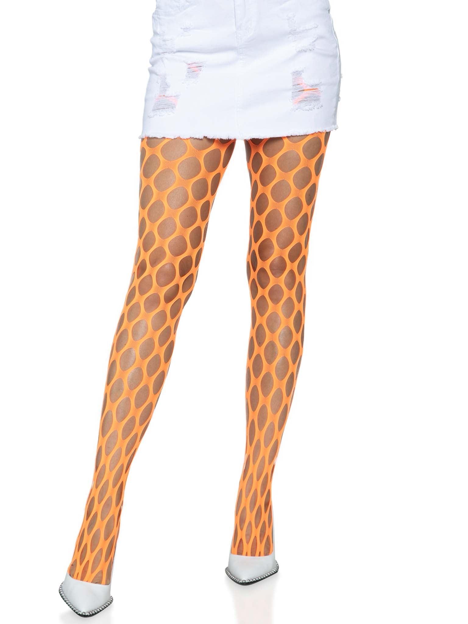 color_neon orange | Leg Avenue Ivy Pothole Net Tights