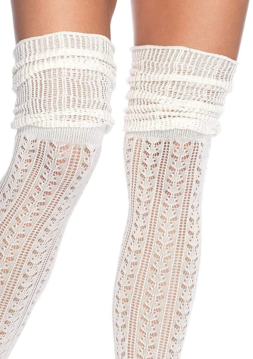 color_ivory | Leg Avenue Serena Pointelle Knee Scrunch Socks