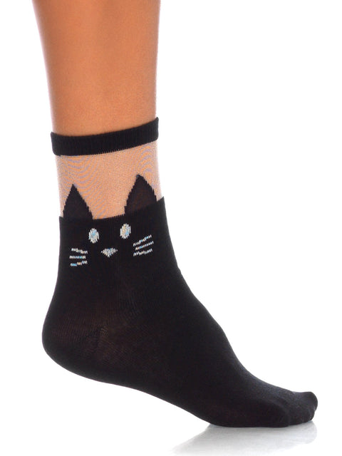 Leg Avenue Black Cat Opaque Anklets With Sheer Top