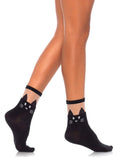 Leg Avenue Black Cat Opaque Anklets With Sheer Top