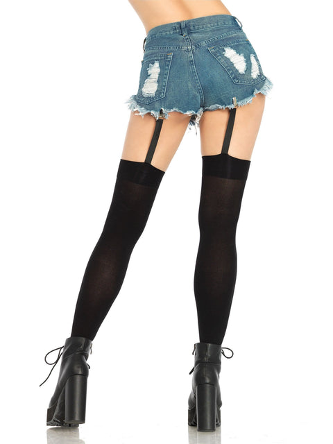 Leg Avenue Opaque Thigh Highs With Attached Clip Garter