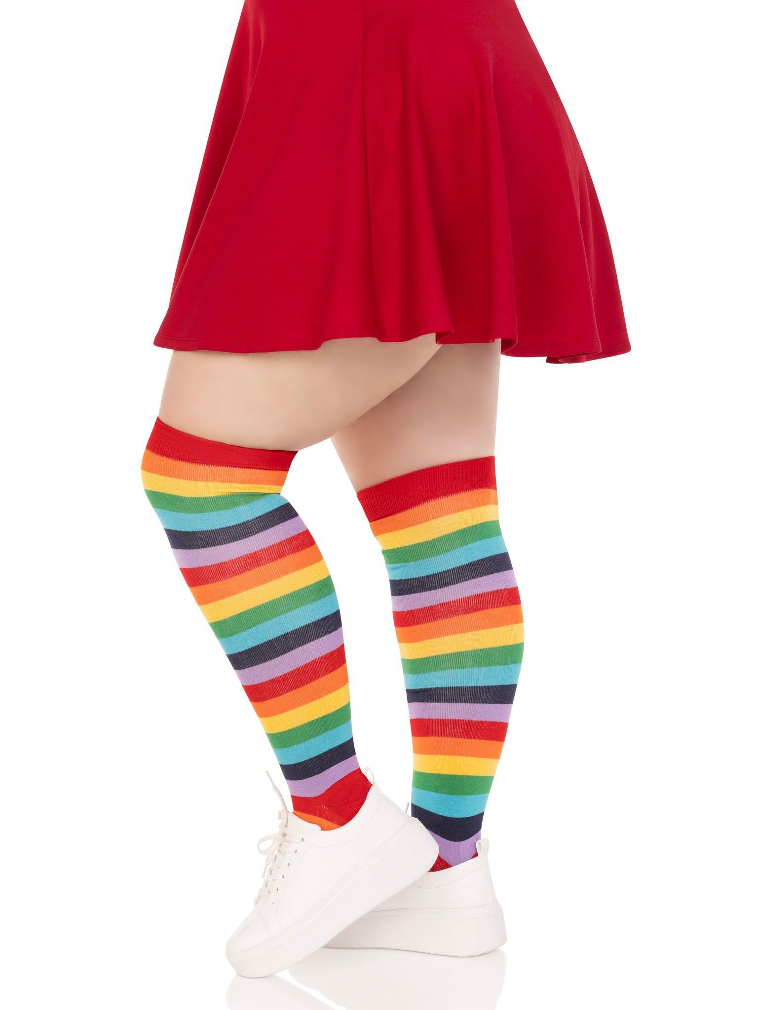 Leg Avenue Plus Rainbow Thigh High Socks