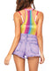 Leg Avenue Rainbow Striped Net Halter Bodysuit With Snap Crotch