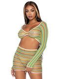 Leg Avenue 2-Piece Zig Zag Net Long Sleeve Crop Top and Mini Skirt Set