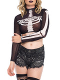 Leg Avenue Skeleton High Neck Long Sleeve Mesh Crop Top