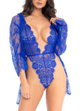 Leg Avenue Floral Lace Cheeky Teddy and Robe Lingerie Set