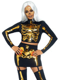 Leg Avenue Golden Skeleton Crop Top and Skirt