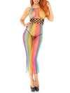 Leg Avenue Rainbow Net Halter Maxi Dress With Cut Out Detail