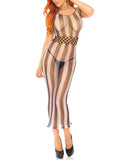 Leg Avenue Striped Fishnet Halter Maxi Dress With Cut Out Detail