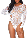 Leg Avenue Crochet Lace Long Sleeved Teddy With Snap Crotch