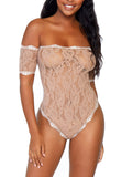 Leg Avenue Scalloped Rose Lace Crotchless Teddy With Cuff Sleeves