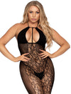 Leg Avenue Lace and Opaque Keyhole Halter Bodystocking