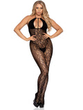 Leg Avenue Lace and Opaque Keyhole Halter Bodystocking