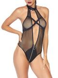 Leg Avenue Fishnet Plunging X-Strap Teddy With Zip Around Thong